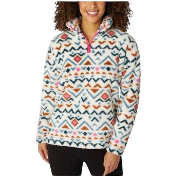 Eddie Bauer Size Large Colorful Plush Quarter-Zip Pullover Sweatshirt - Picture 1 of 5